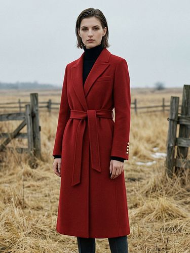 Manteau long minimaliste en laine double face à revers cranté et ceinture style portefeuille - milanoo.com - Modalova