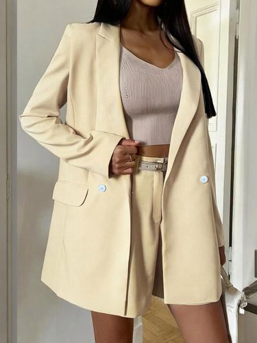 Ensemble deux pièces : veste blazer longue et short taille haute couleur abricot idéal pour le bureau - milanoo.com - Modalova