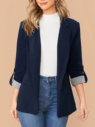 Veste blazer à revers ouverte sur le devant manches retroussables poignets rayés style décontracté avec poches - milanoo.com - Modalova