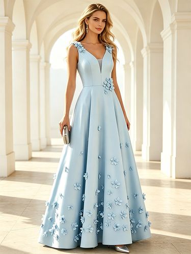 Robe de mère de la mariée col en V sans manches coupe trapèze fleurs longueur au sol robe d'invitée de mariage - milanoo.com - Modalova