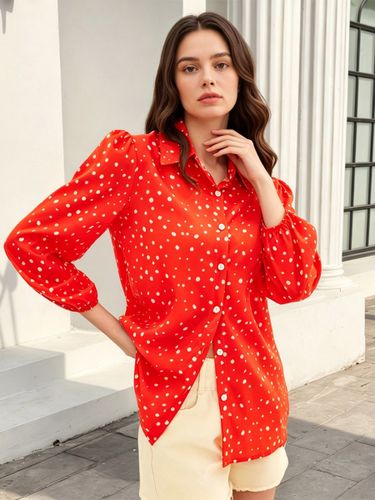 Chemise à pois à revers manches bouffantes trois-quarts boutonnée ample décontractée idéale pour les vacances. Haut de vacances - milanoo.com - Modalova