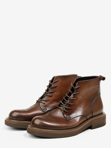 Bottines marron en cuir véritable bout rond à lacets - milanoo.com - Modalova