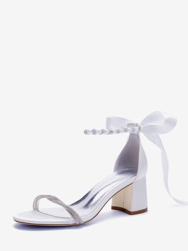 Chaussures de mariée en satin à talon compensé strass bout ouvert bride cheville et nœud - milanoo.com - Modalova
