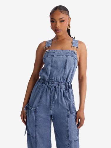 Combinaison en jean bleu roi à col carré bretelles larges dans le dos taille élastique et jambes larges. Combinaison sexy - milanoo.com - Modalova