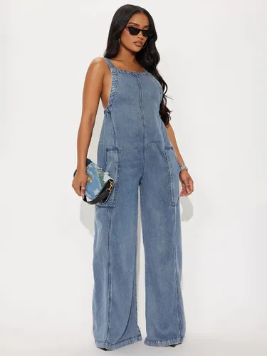 Combinaison en jean à col carré bretelles larges poches multiples pantalon cargo large - milanoo.com - Modalova