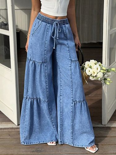 Jean à taille élastique et cordon de serrage jambes larges style décontracté - milanoo.com - Modalova