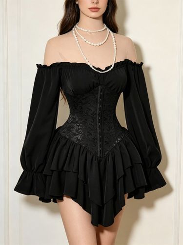 Robe corset mini à épaules dénudées manches longues dentelle volants style gothique sexy - milanoo.com - Modalova