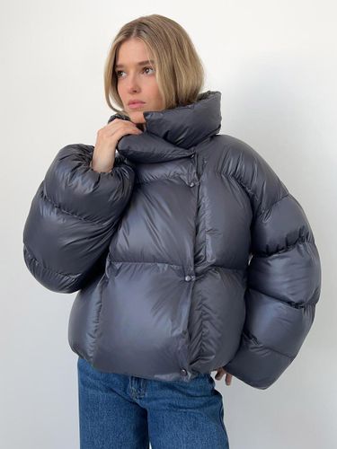 Doudoune courte gris foncé à capuche brillante et oversize veste d'hiver - milanoo.com - Modalova