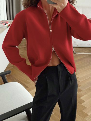 Gilet court à col montant et fermeture éclair en maille manches longues coupe ajustée - milanoo.com - Modalova