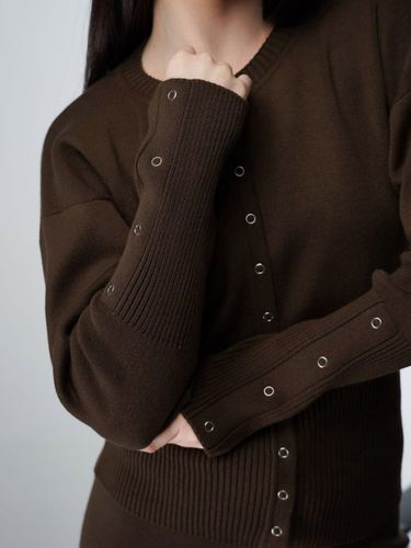 Ensemble deux pièces en maille : cardigan à col rond boutonné et pantalon large - milanoo.com - Modalova