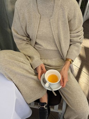 Ensemble trois pièces en maille : cardigan zippé et pantalon large - milanoo.com - Modalova
