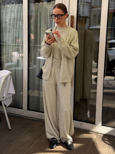 Ensemble trois pièces en maille : cardigan zippé et pantalon large - milanoo.com - Modalova
