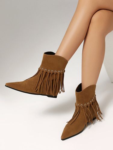 Bottines bohèmes plates en daim à bout pointus - milanoo.com - Modalova