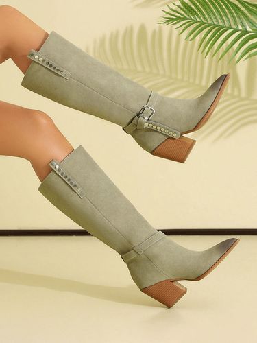 Bottes hautess en daim à bout pointu et boucle - milanoo.com - Modalova