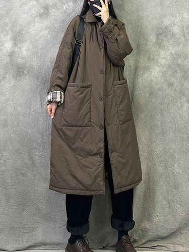 Manteau long matelassé marron col chemise doublure à carreaux veste oversize - milanoo.com - Modalova