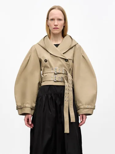 Trench-coat court ceinturé à manches bouffantes et double boutonnage avec capuche - milanoo.com - Modalova