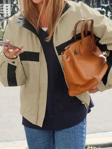 Veste de survêtement courte kaki col montant rayures colorées style sportif - milanoo.com - Modalova