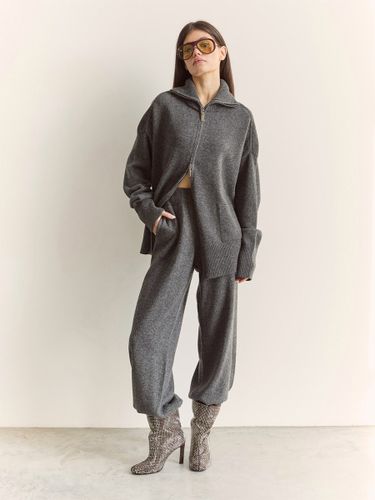Ensemble de détente en maille pantalon large à demi-zip deux pièces - milanoo.com - Modalova