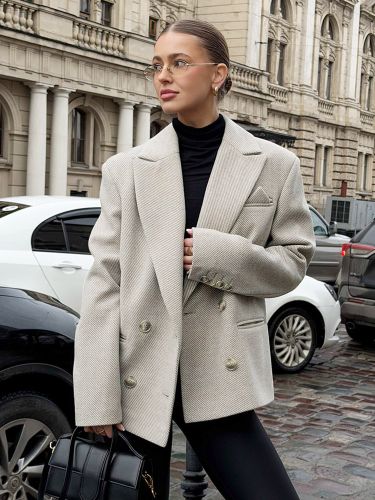 Manteau croisé abricot à ceinture revers longueur mi-longue veste blazer en laine - milanoo.com - Modalova
