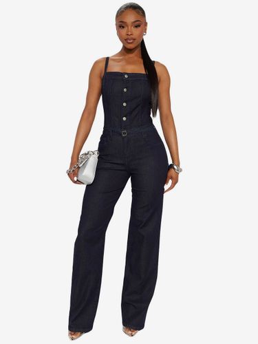 Combinaison en jean à col carré bretelles spaghetti coupe droite et jambes droites style sexy - milanoo.com - Modalova