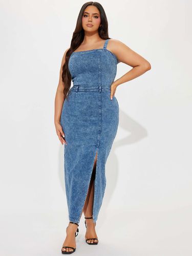 Robe longue en jean à col carré bretelles spaghetti et ceinture fendue robe sexy - milanoo.com - Modalova
