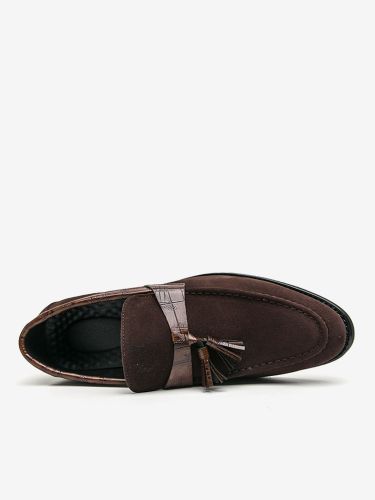 Mocassins en daim marron à bout rond mocassins penny à enfiler avec pompons - milanoo.com - Modalova