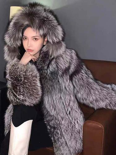 Manteau en fausse fourrure argentée à capuche et manches longues veste chaude d'hiver - milanoo.com - Modalova