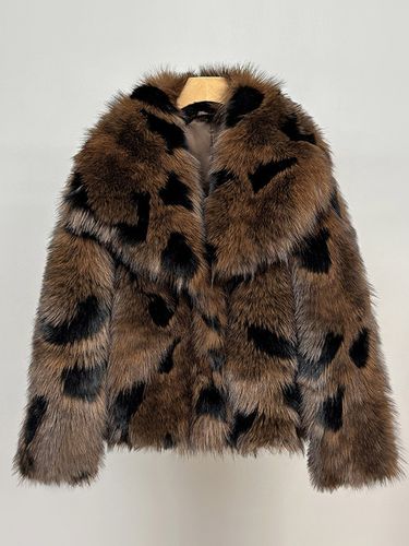 Manteau en fausse fourrure crème à imprimé animal col à revers manches longues coupe oversize - milanoo.com - Modalova