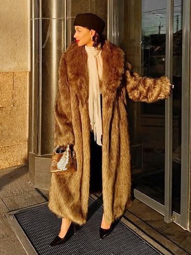 Manteau en fausse fourrure grise revers en fausse fourrure ouverture sur le devant manches longues long et chaud - milanoo.com - Modalova