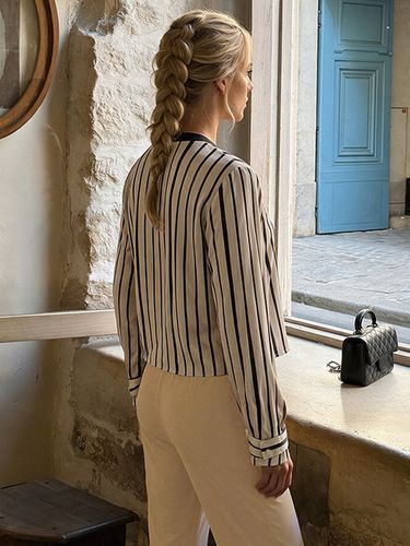 Ensemble pantalon rayé haut court à manches longues et pantalon large taille haute - milanoo.com - Modalova