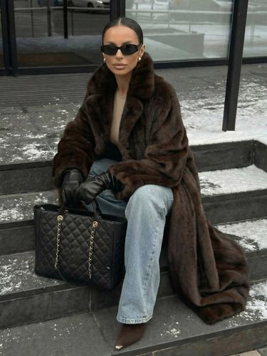 Manteau en fausse fourrure de vison épaisse et chaude à revers - milanoo.com - Modalova