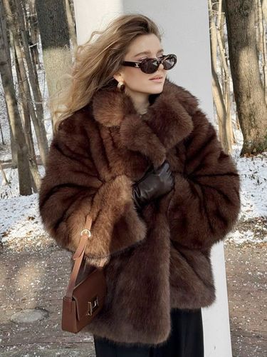 Manteau en fausse fourrure de renard épaisse et chaude col châle manches longues veste oversize - milanoo.com - Modalova