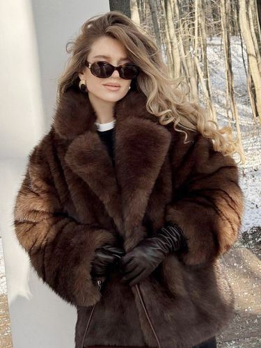 Manteau en fausse fourrure de renard épaisse et chaude col châle manches longues veste oversize - milanoo.com - Modalova