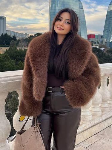 Veste en fausse fourrure renard brun épaisse et chaude col châle manches longues coupe courte - milanoo.com - Modalova