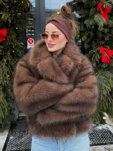 Veste en fausse fourrure de renard épaisse et chaude col châle manches longues coupe mi-longue oversize - milanoo.com - Modalova