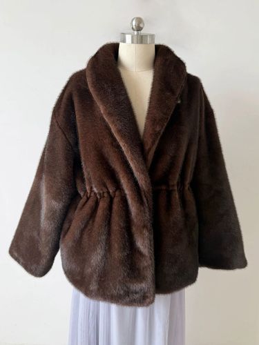Veste en fausse fourrure marron vison épaisse et chaude col châle manches longues ceinture mi-longue vêtements d'extérieur - milanoo.com - Modalova