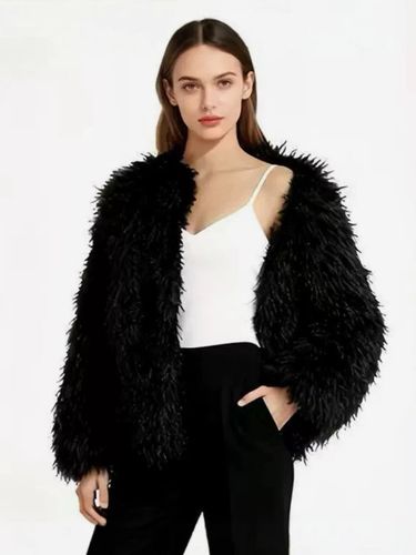 Veste en fausse fourrure noire épaisse et chaude col rond manches longues courte - milanoo.com - Modalova