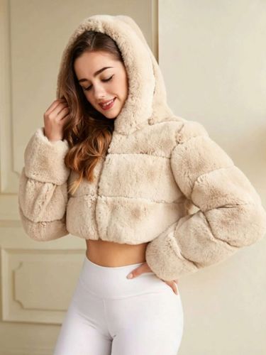 Veste en fausse fourrure couleur abricot en vison épais et chaud à capuche manches longues et coupe courte - milanoo.com - Modalova
