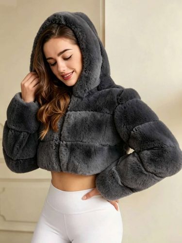 Veste en fausse fourrure couleur abricot en vison épais et chaud à capuche manches longues et coupe courte - milanoo.com - Modalova