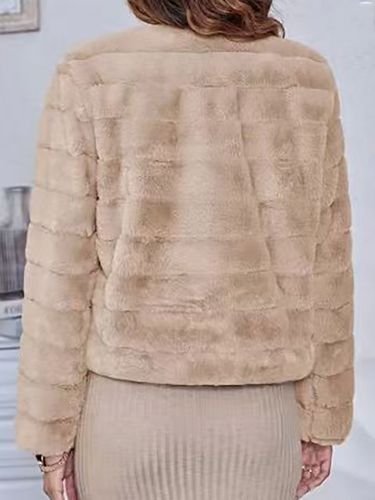 Veste en fausse fourrure couleur vison épais et chaud à rayures manches longues coupe courte - milanoo.com - Modalova