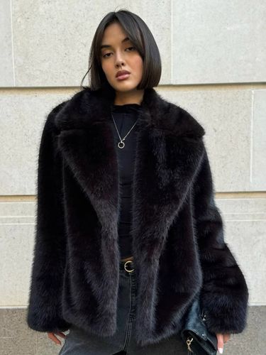 Veste d'hiver en fausse fourrure de vison épaisse et chaude col à revers manches mi-longues ceinture coupe cintrée - milanoo.com - Modalova