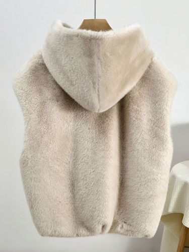 Gilet sans manches mi-long à capuche en fausse fourrure de vison épaisse et chaude - milanoo.com - Modalova