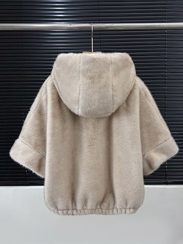 Veste en fausse fourrure à capuche en vison épais et chaud manches courtes - milanoo.com - Modalova