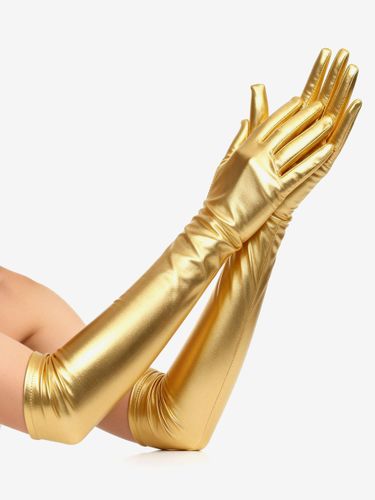 Gants longs en cuir verni métallisé extensibless - milanoo.com - Modalova