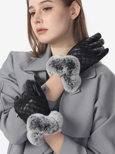 Gantss en similicuir matelassé avec poignets en fausse fourrure accessoires chauds d'hiver - milanoo.com - Modalova