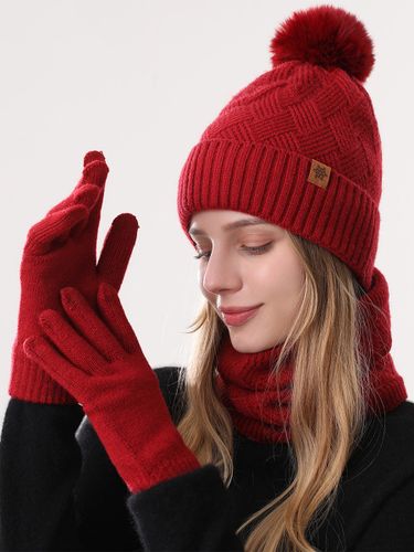 Ensemble bonnet écharpe et gants bonnet à pompon en maille accessoires chauds d'hiver - milanoo.com - Modalova