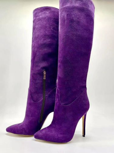Bottes hautes en daim à bout pointu et à talons hauts avec fermeture éclair - milanoo.com - Modalova
