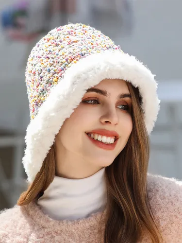 Chapeau bob coloré en tweed avec bordure en fausse fourrure peluche chaud et confortable style bob mignon - milanoo.com - Modalova