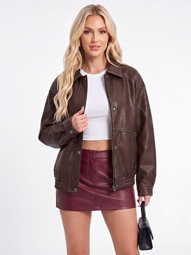 Veste à revers simple boutonnage ample courte en similicuir style vintage décontracté - milanoo.com - Modalova