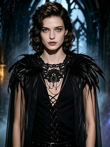 Cape à plumes pour femme cape gothique en tulle costume de mariée vampire pour cosplay - milanoo.com - Modalova